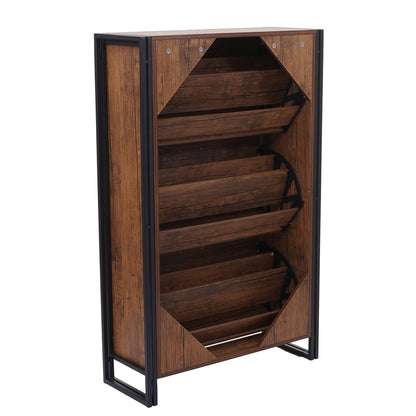 Schoenenkantelaar MCW-A27, schoenenkast schoenenrek, 122x77x29cm 3D structuur 3 kleppen MVG ~ wild eiken look
