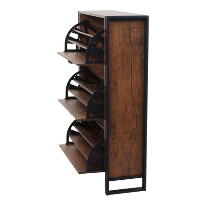 Schoenenkantelaar MCW-A27, schoenenkast schoenenrek, 122x77x29cm 3D structuur 3 kleppen MVG ~ wild eiken look