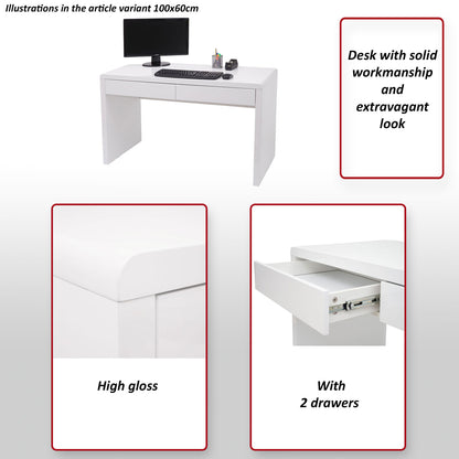 Bureau MCW-G51, bureau computer computer bureau, hoogglans wit ~ 120x60cm