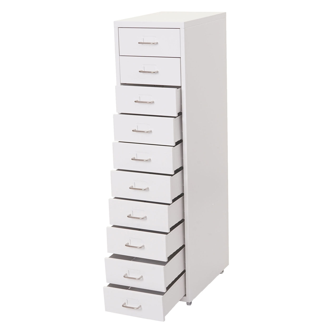 Trolley kast Boston T851, stalen ladekast, 110x28x41cm 10 laden ~ wit