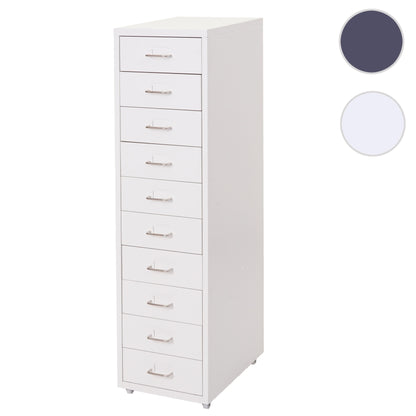 Trolley kast Boston T851, stalen ladekast, 110x28x41cm 10 laden ~ wit