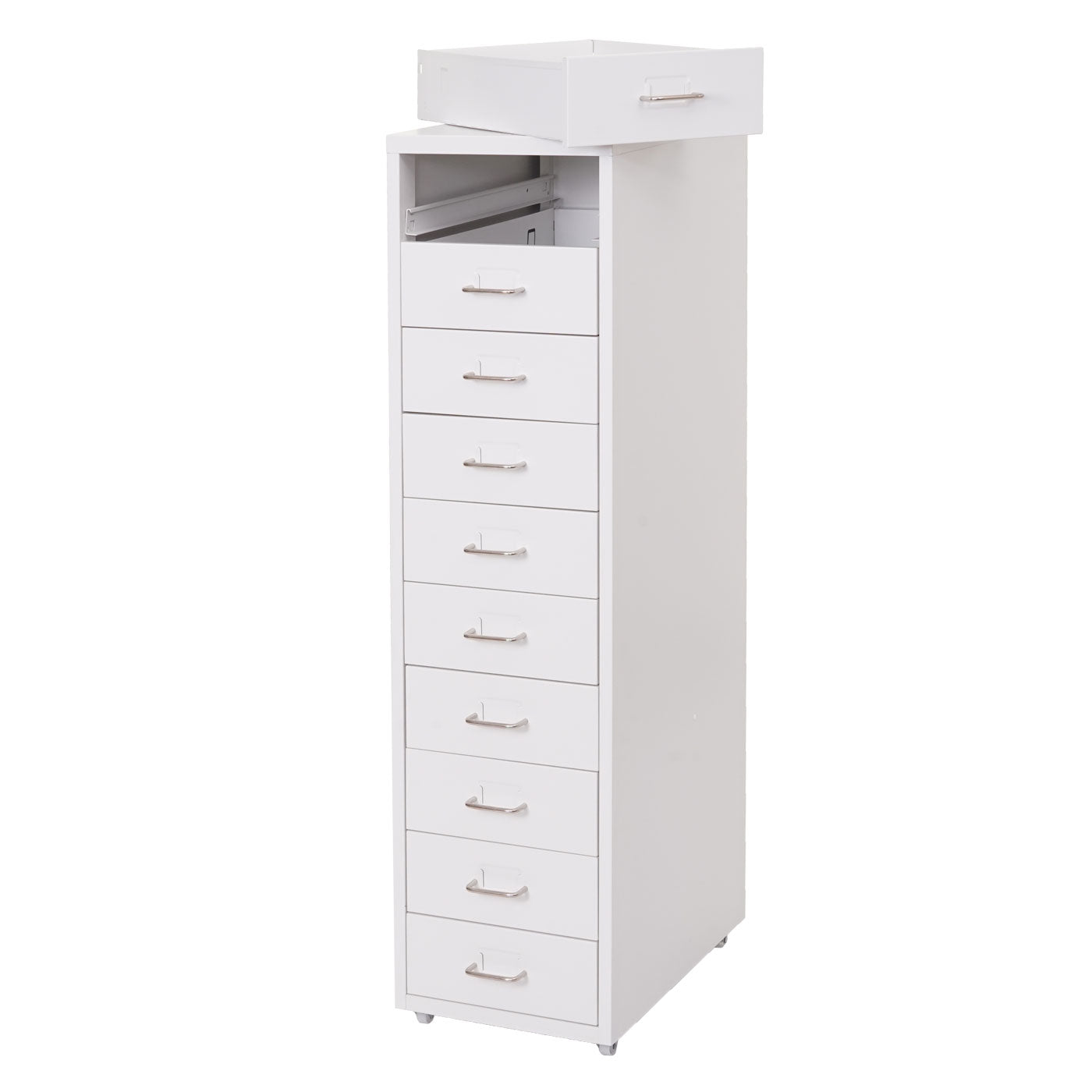 Trolley kast Boston T851, stalen ladekast, 110x28x41cm 10 laden ~ wit