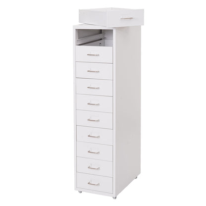 Trolley kast Boston T851, stalen ladekast, 110x28x41cm 10 laden ~ wit