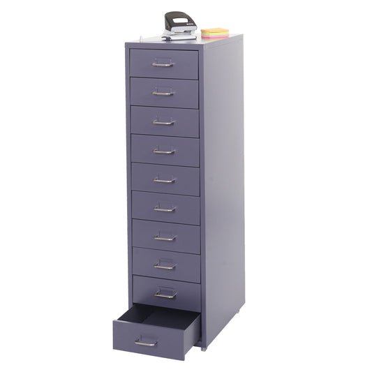 Trolley kast Boston T851, stalen ladekast, 110x28x41cm 10 laden ~ donkergrijs