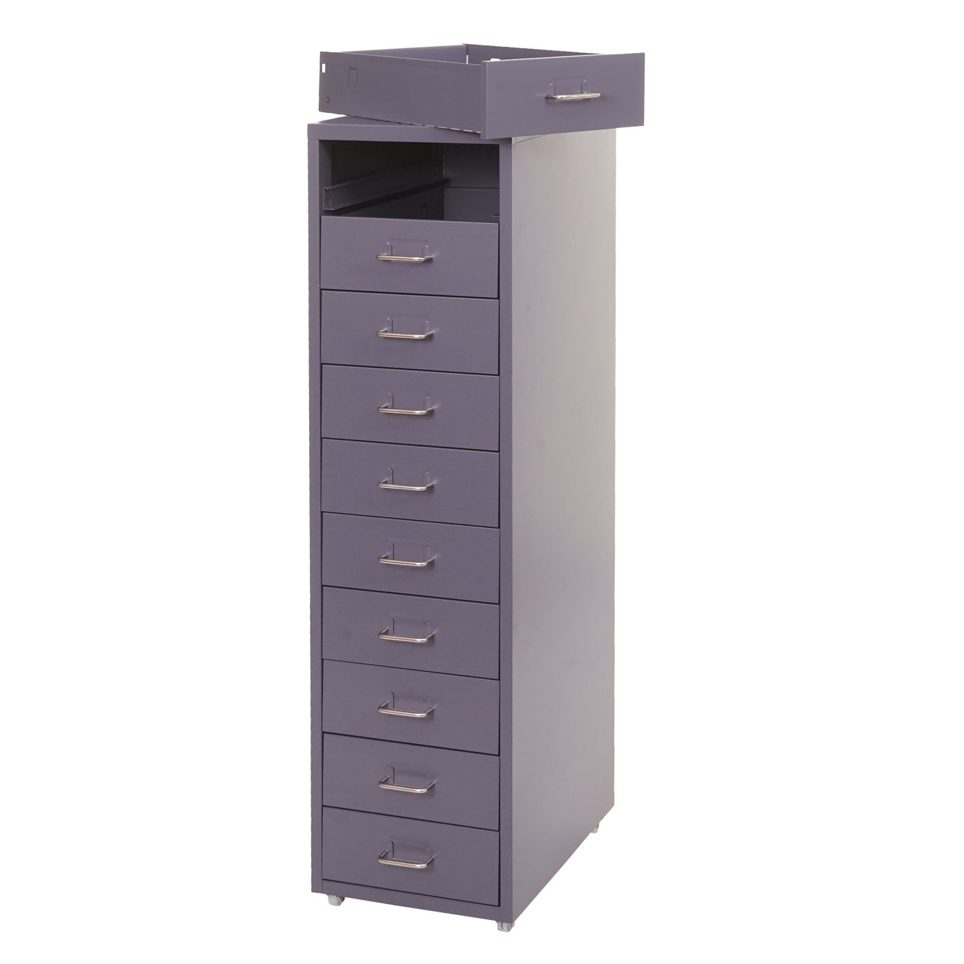 Trolley kast Boston T851, stalen ladekast, 110x28x41cm 10 laden ~ donkergrijs