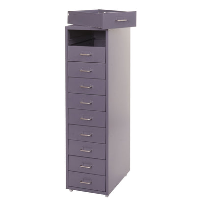 Trolley kast Boston T851, stalen ladekast, 110x28x41cm 10 laden ~ donkergrijs