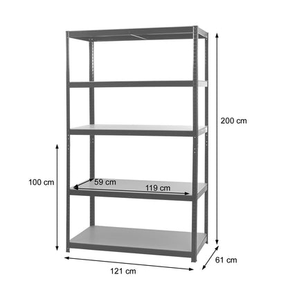 Zware rekken MCW-E33, kelder rekken plug-in rekken opslag rekken, 875kg staal 5 planken ~ zwart 200x120x60cm