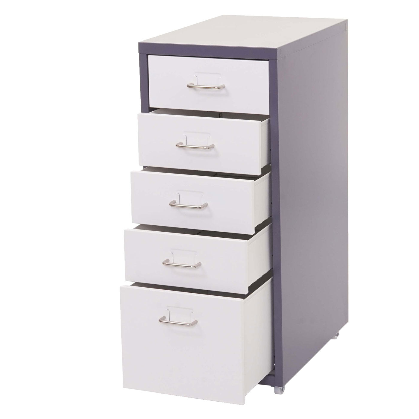 Trolley kast Boston T851, stalen ladekast, 69x28x41cm 5 laden ~ donkergrijs wit