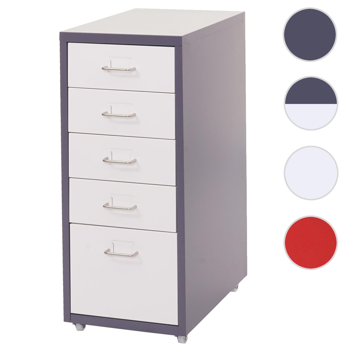 Trolley kast Boston T851, stalen ladekast, 69x28x41cm 5 laden ~ donkergrijs wit