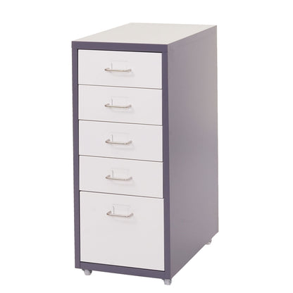 Trolley kast Boston T851, stalen ladekast, 69x28x41cm 5 laden ~ donkergrijs wit