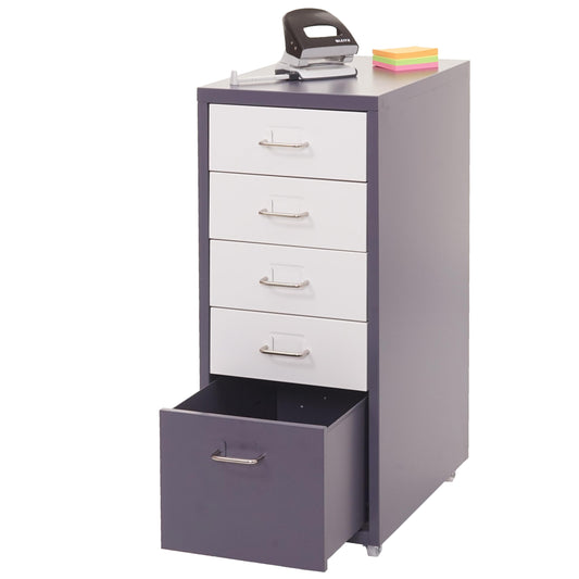 Trolley kast Boston T851, ladekast stalen kast, 69x28x41cm 5 laden ~ donkergrijs wit-donkergrijs