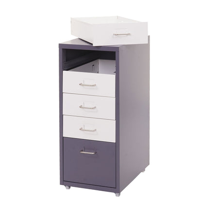 Trolley kast Boston T851, ladekast stalen kast, 69x28x41cm 5 laden ~ donkergrijs wit-donkergrijs