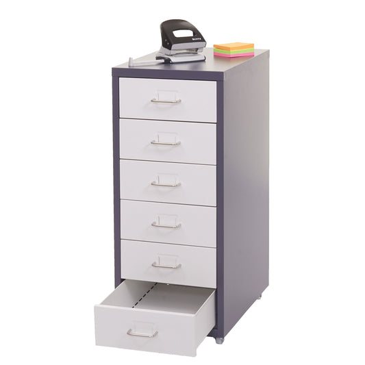 Verrijdbaar onderstel Boston T851, ladekast stalen kast, 69x28x41cm 6 laden ~ donkergrijs wit