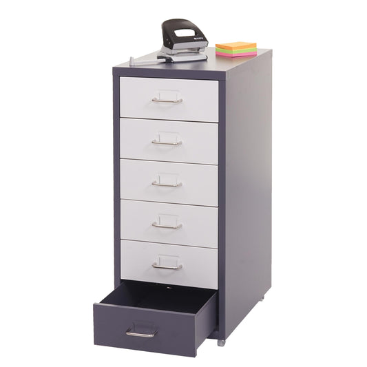 Verrijdbaar onderstel Boston T851, ladekast stalen kast, 69x28x41cm 6 laden ~ donkergrijs wit-donkergrijs