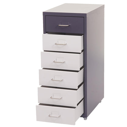 Verrijdbaar onderstel Boston T851, ladekast stalen kast, 69x28x41cm 6 laden ~ donkergrijs wit-donkergrijs