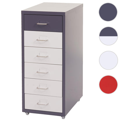 Verrijdbaar onderstel Boston T851, ladekast stalen kast, 69x28x41cm 6 laden ~ donkergrijs wit-donkergrijs