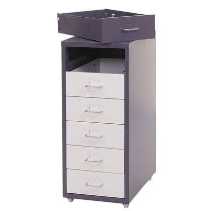 Verrijdbaar onderstel Boston T851, ladekast stalen kast, 69x28x41cm 6 laden ~ donkergrijs wit-donkergrijs