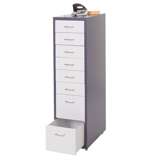 Trolley kast Boston T851, ladekast stalen kast, 110x28x41cm 8 laden ~ donkergrijs wit