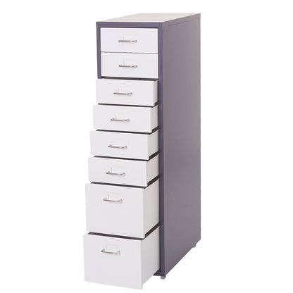 Trolley kast Boston T851, ladekast stalen kast, 110x28x41cm 8 laden ~ donkergrijs wit