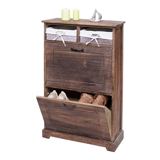 Schoenenkieper MCW-H19, schoenenkast schoenenrek schoenenopberger, massief houten shabby look mandlade 100x60x24cm ~ bruin