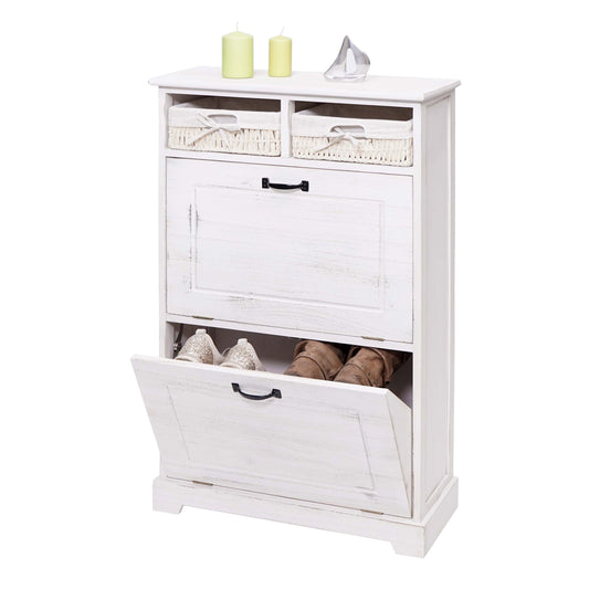 Schoenenkantelaar MCW-H19, schoenenkast schoenenrek schoenenopberger, massief houten shabby look mandlade 100x60x24cm ~ wit