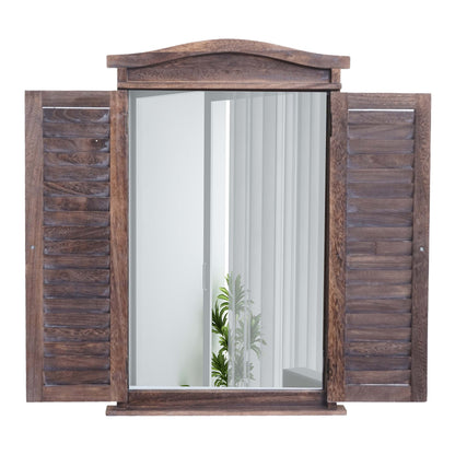 Wandspiegel Badkamerspiegel Badkamerspiegel venster met luiken, 71x46x5cm ~ shabby brown