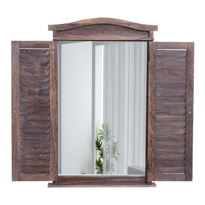 Wandspiegel Badkamerspiegel Badkamerspiegel venster met luiken, 71x46x5cm ~ shabby brown