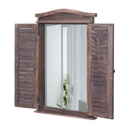 Wandspiegel Badkamerspiegel Badkamerspiegel venster met luiken, 71x46x5cm ~ shabby brown