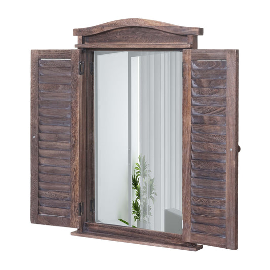 Wandspiegel Badkamerspiegel Badkamerspiegel venster met luiken, 71x46x5cm ~ shabby brown