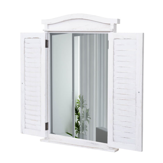 Wandspiegel Badkamerspiegel Badkamerspiegel venster met luiken, 71x46x5cm ~ shabby white