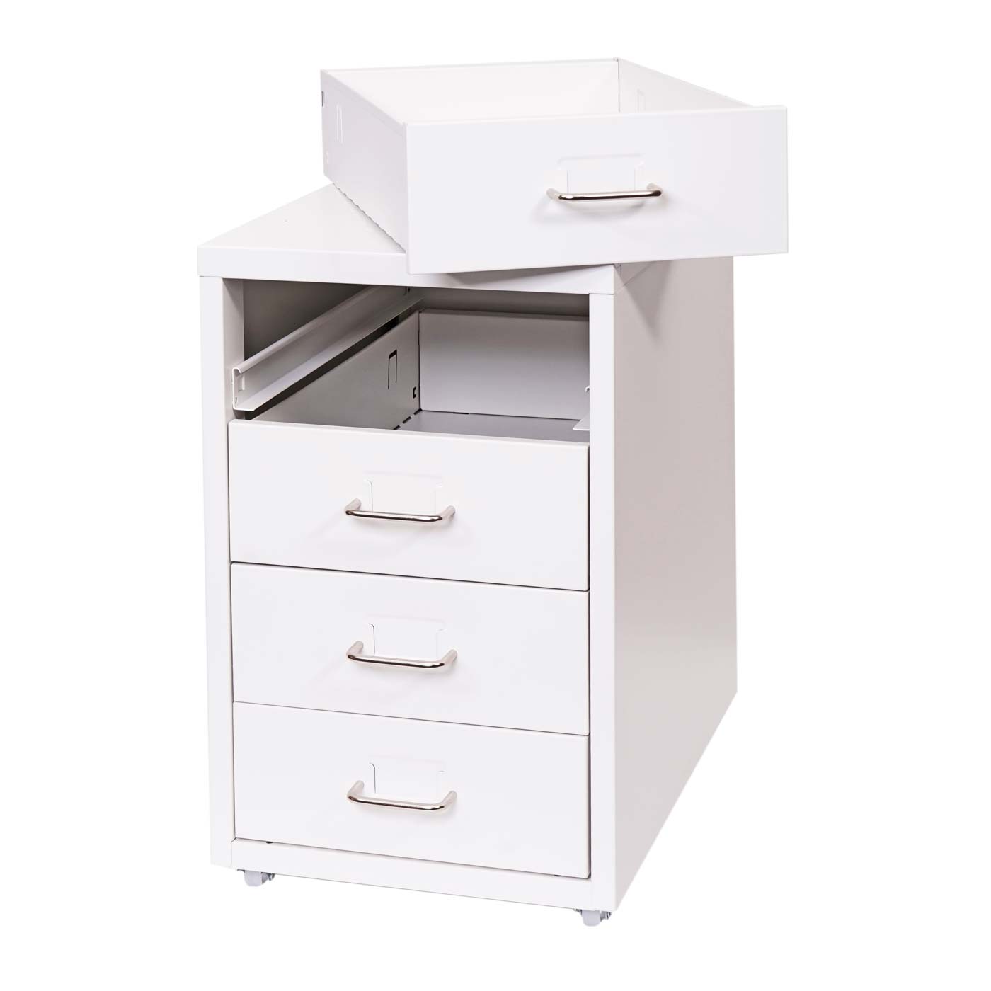 Verrijdbaar onderstel Boston T851, ladekast stalen kantoorkast, 48x28x41cm 4 laden ~ wit