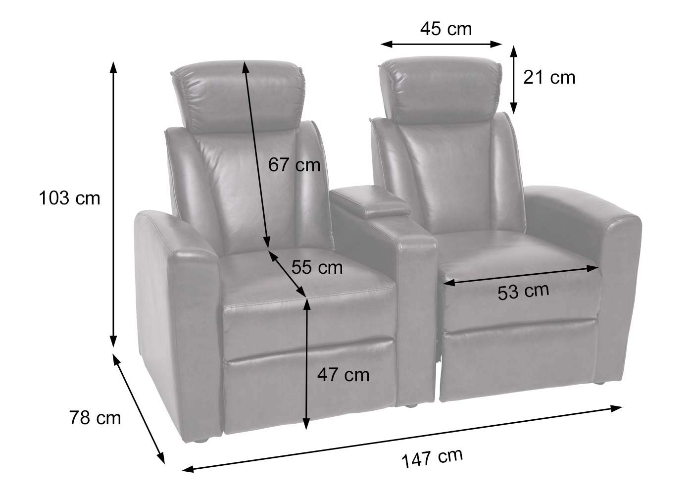 2-zits bioscoopfauteuil MCW-H30, relaxfauteuil TV-fauteuil 2-zits bank, opbergvak Soft Touch kunstleer MVG ~ bruin