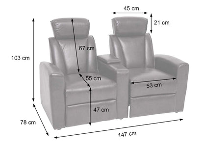 2-zits bioscoopfauteuil MCW-H30, relaxfauteuil TV-fauteuil 2-zits bank, opbergvak Soft Touch kunstleer MVG ~ bruin