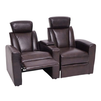2-zits bioscoopfauteuil MCW-H30, relaxfauteuil TV-fauteuil 2-zits bank, opbergvak Soft Touch kunstleer MVG ~ bruin