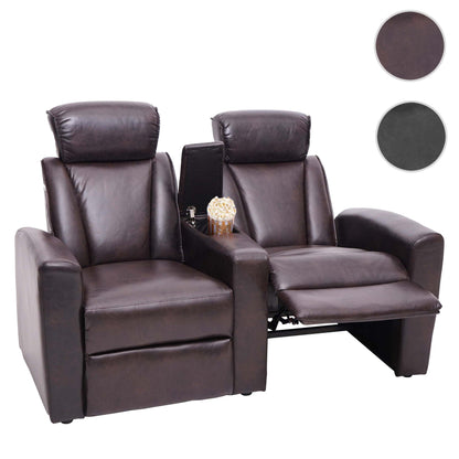 2-zits bioscoopfauteuil MCW-H30, relaxfauteuil TV-fauteuil 2-zits bank, opbergvak Soft Touch kunstleer MVG ~ bruin