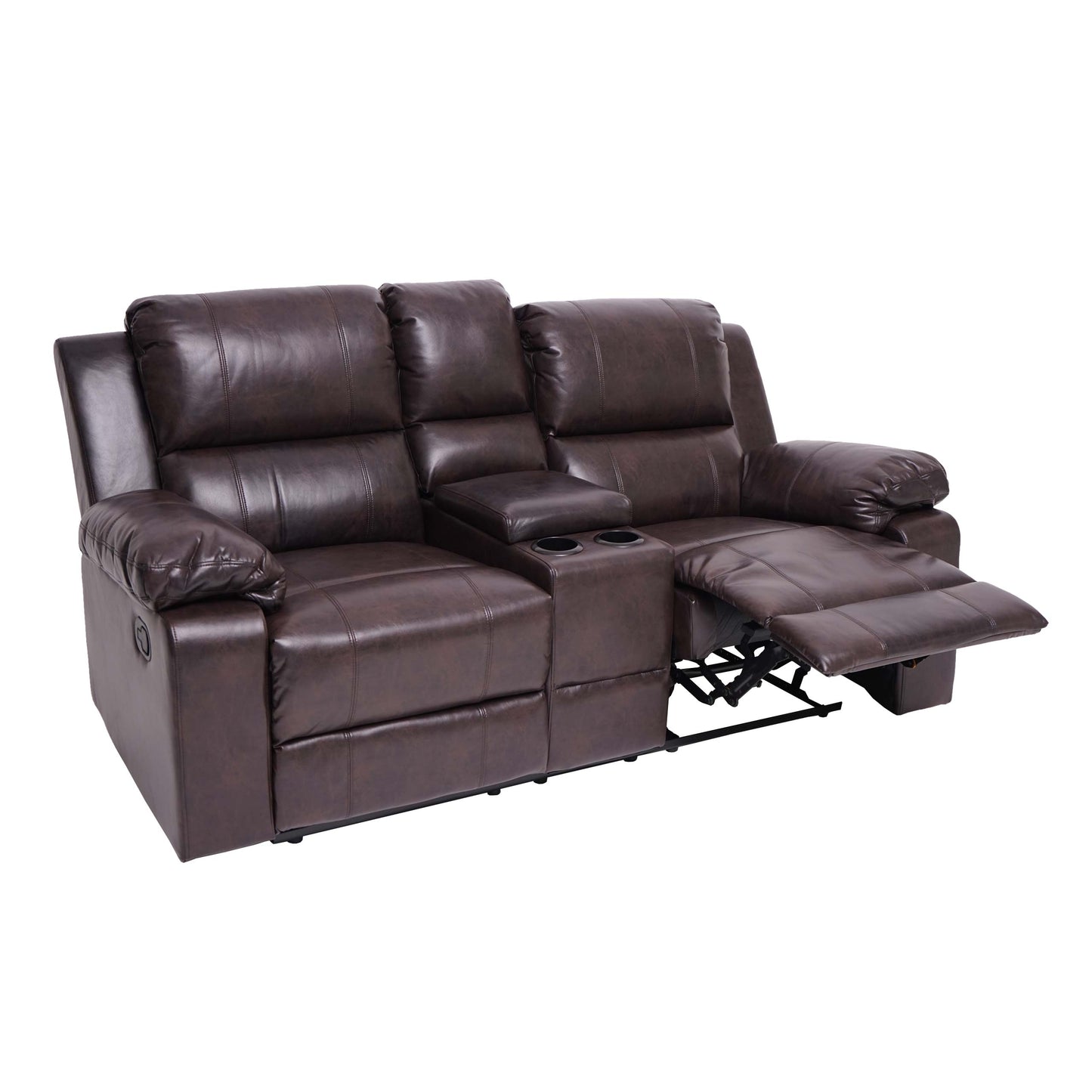 2-zits bioscoopfauteuil MCW-H29, relaxfauteuil TV-fauteuil 2-zits bank, bekerhouder Soft Touch kunstleer MVG ~ bruin