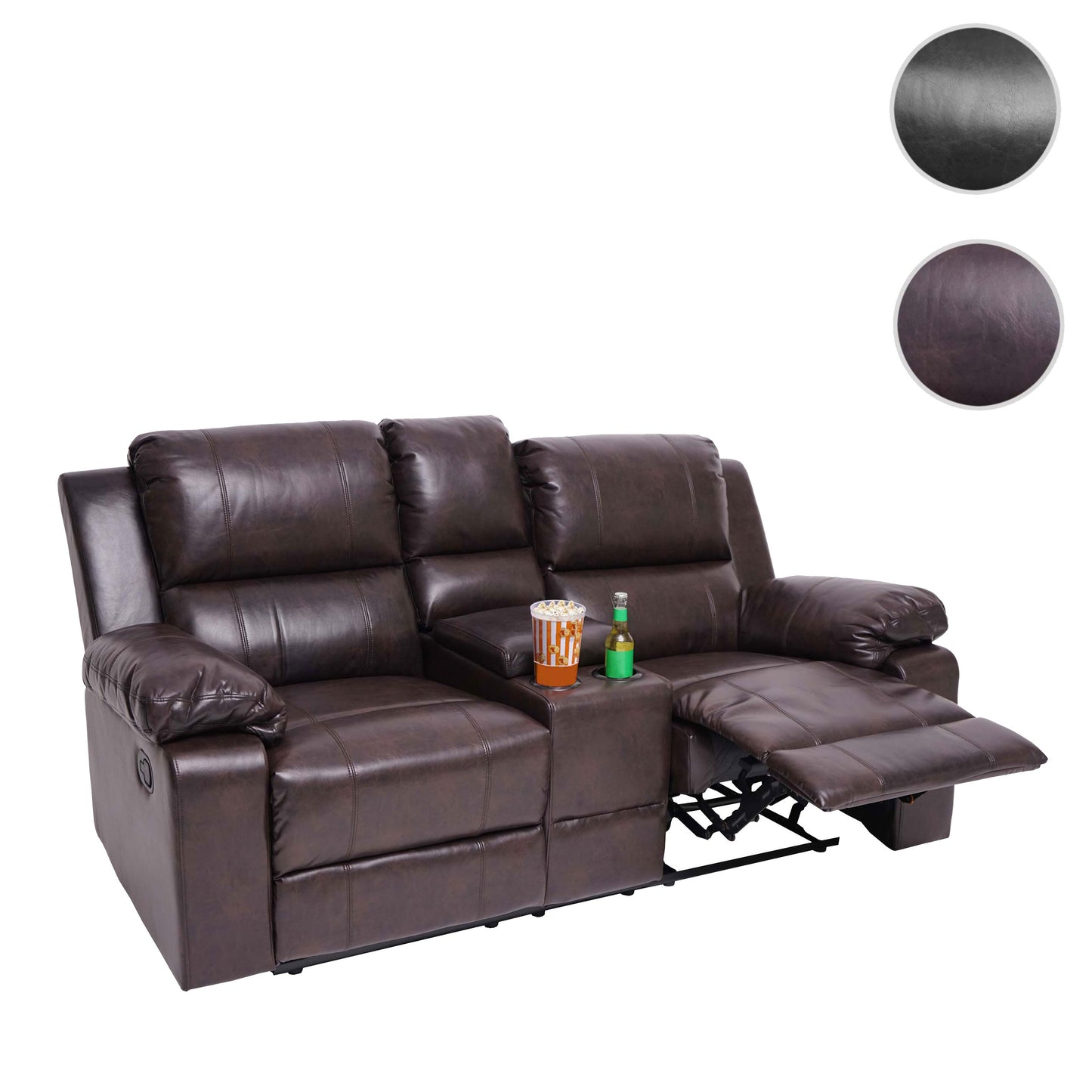 2-zits bioscoopfauteuil MCW-H29, relaxfauteuil TV-fauteuil 2-zits bank, bekerhouder Soft Touch kunstleer MVG ~ bruin
