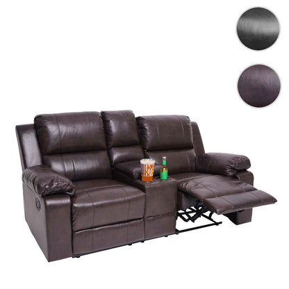 2-zits bioscoopfauteuil MCW-H29, relaxfauteuil TV-fauteuil 2-zits bank, bekerhouder Soft Touch kunstleer MVG ~ bruin