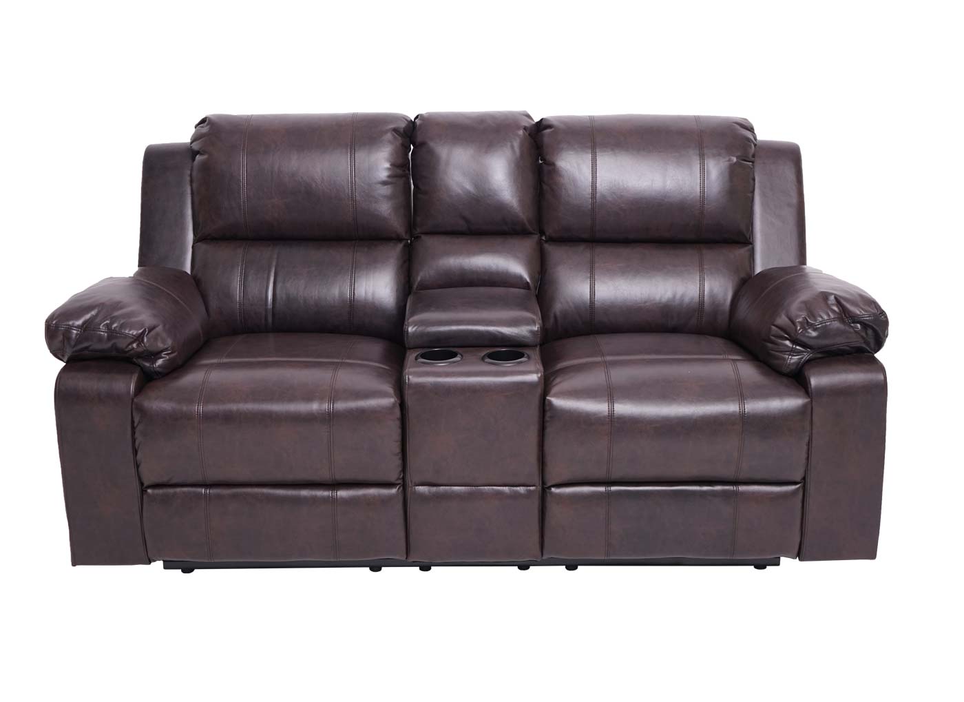 2-zits bioscoopfauteuil MCW-H29, relaxfauteuil TV-fauteuil 2-zits bank, bekerhouder Soft Touch kunstleer MVG ~ bruin