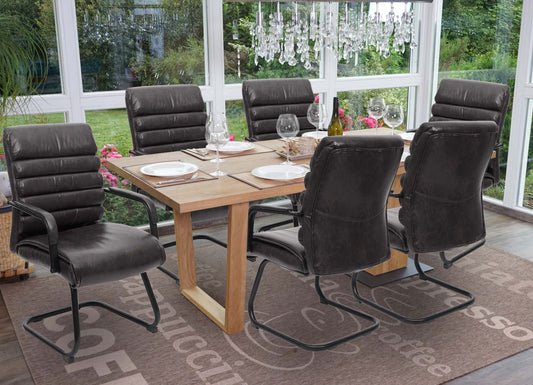 Set van 6 vergaderstoelen MCW-H31, eetkamerstoel sledemodel vintage metaal met suèdelook MVG ~ kunstleer zwart