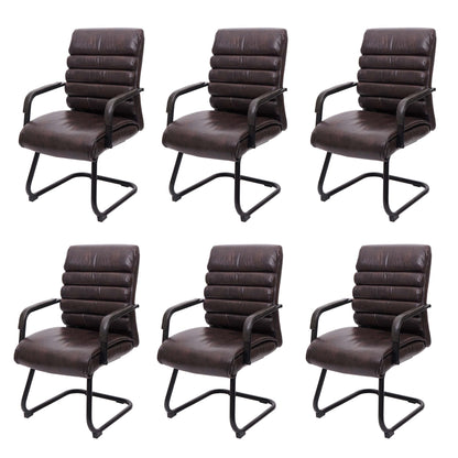 Set van 6 vergaderstoelen MCW-H31, eetkamerstoel sledemodel vintage metaal met suèdelook MVG ~ kunstleer bruin