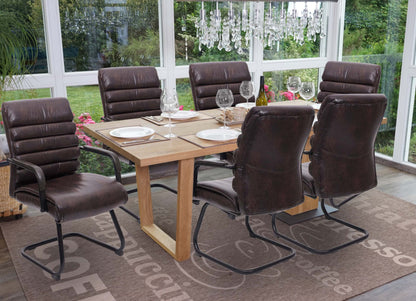 Set van 6 vergaderstoelen MCW-H31, eetkamerstoel sledemodel vintage metaal met suèdelook MVG ~ kunstleer bruin