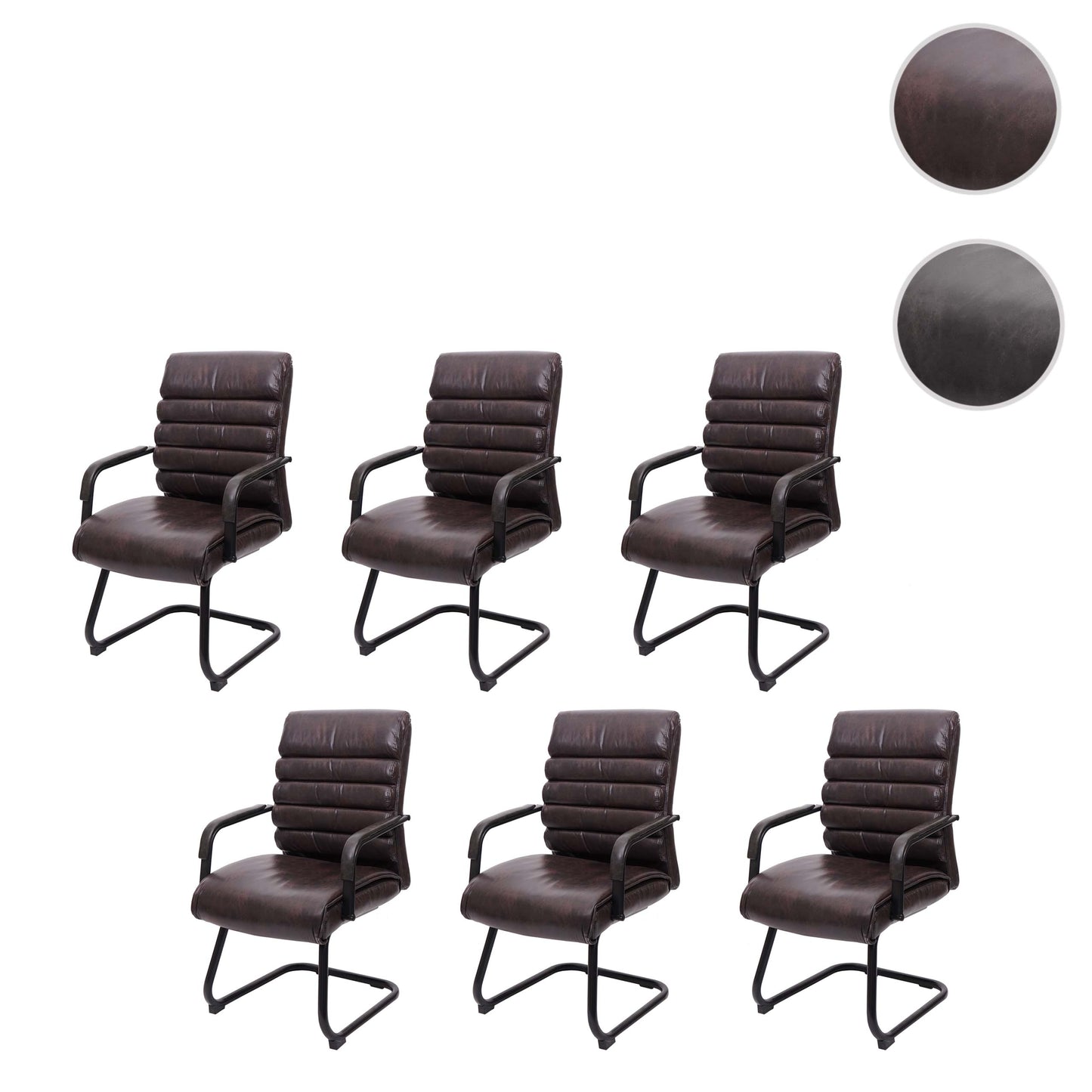 Set van 6 vergaderstoelen MCW-H31, eetkamerstoel sledemodel vintage metaal met suèdelook MVG ~ kunstleer bruin