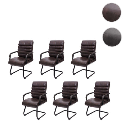 Set van 6 vergaderstoelen MCW-H31, eetkamerstoel sledemodel vintage metaal met suèdelook MVG ~ kunstleer bruin