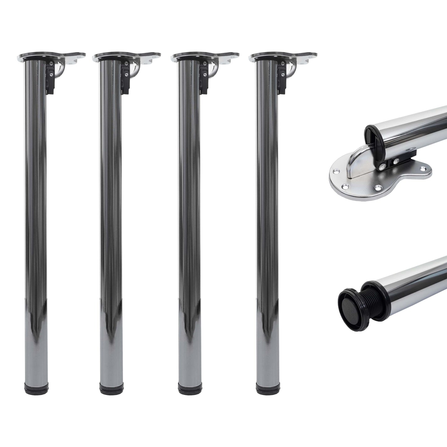 Set van 4 tafelpoten MCW-H34, voor bureau eettafel tafelonderstel, opvouwbaar 72cm ~ roestvrij staal look