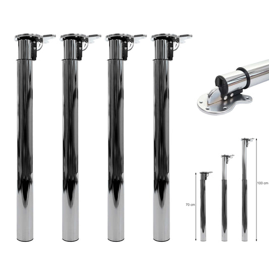 Set van 4 tafelpoten MCW-H35 voor bureau Tafelpoot inklapbaar draaimechanisme in hoogte verstelbaar 70-110cm ~ RVS look