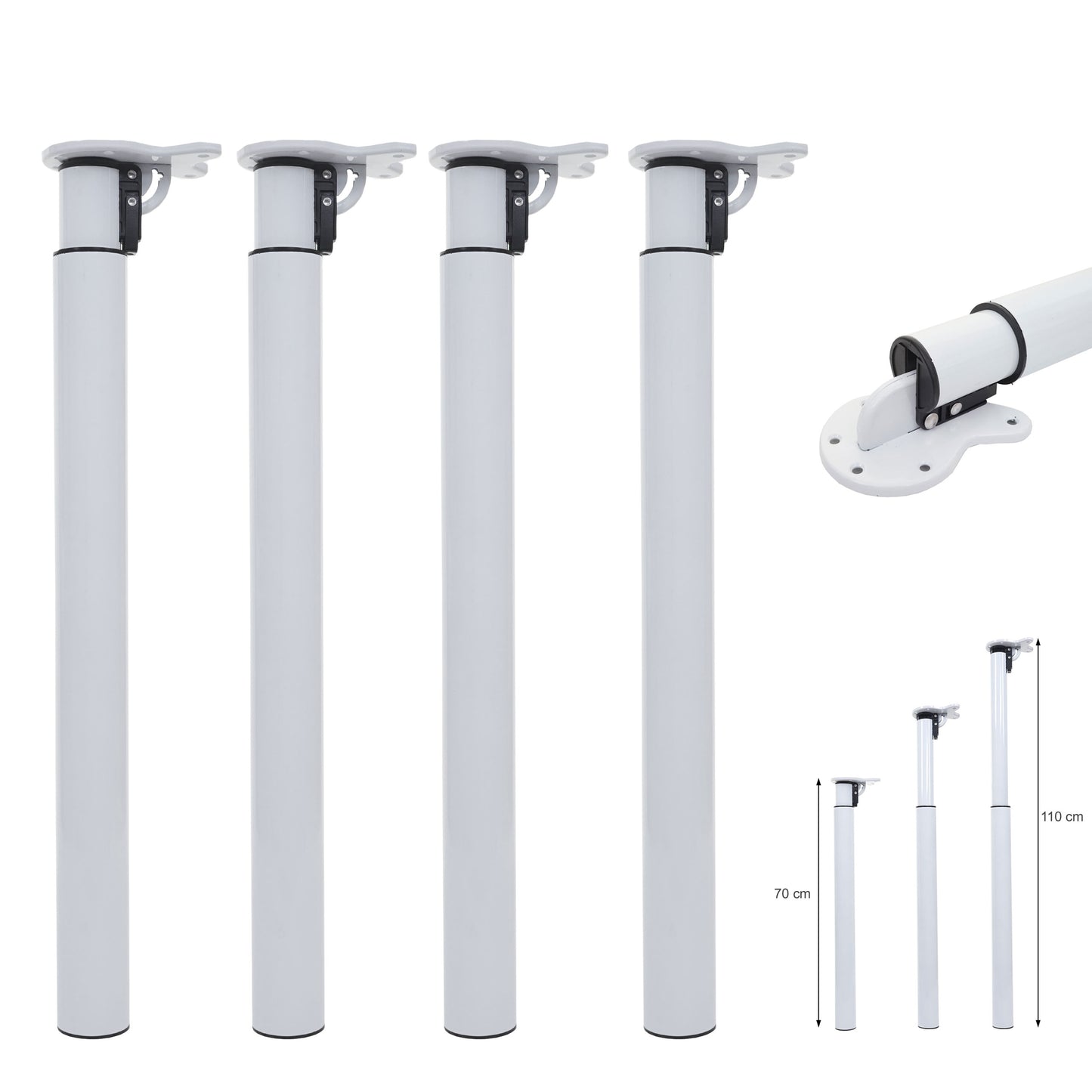Set van 4 tafelpoten MCW-H35 voor bureau Tafelpoot inklapbaar draaimechanisme in hoogte verstelbaar 70-110cm ~ wit