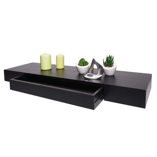Wandplank MCW-H37, wandplank Hangende plank, lade massief hout 8x80x25cm ~ zwart