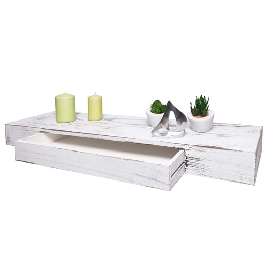 Wandplank MCW-H37, wandplank Hangende plank, lade massief hout 8x80x25cm ~ wit, shabby