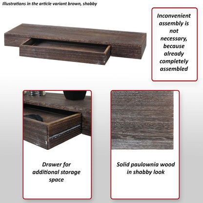 Wandplank MCW-H37, wandplank Hangende plank, lade massief hout 8x80x25cm ~ wit
